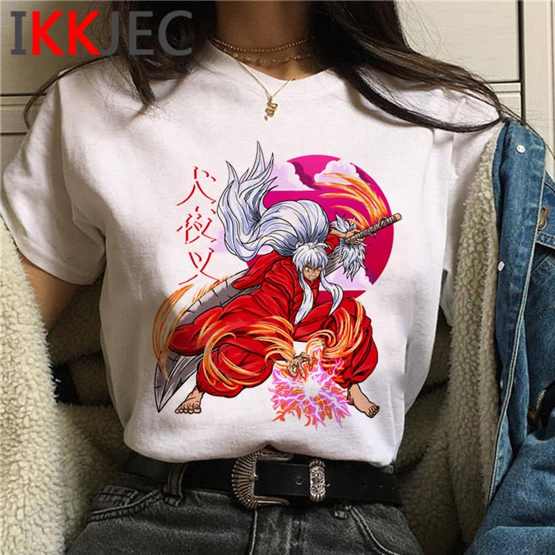 inuyasha sesshoumaru higurashi kagome t-shirt male white t shirt print grunge  couple clothes t shirt vintage