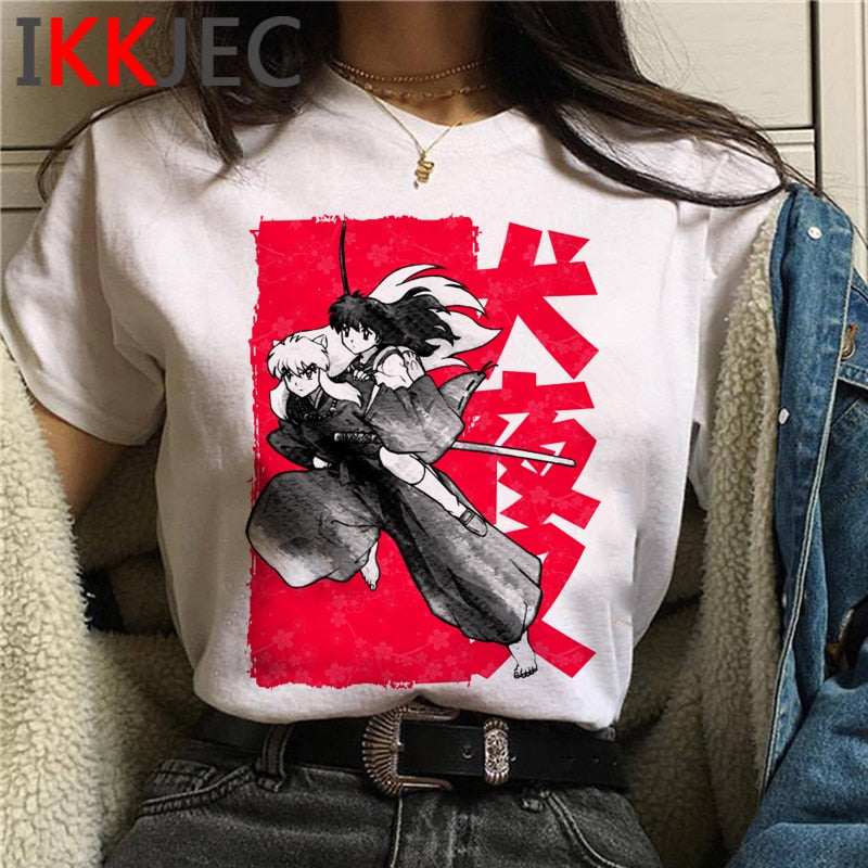 inuyasha sesshoumaru higurashi kagome t-shirt male white t shirt print grunge  couple clothes t shirt vintage