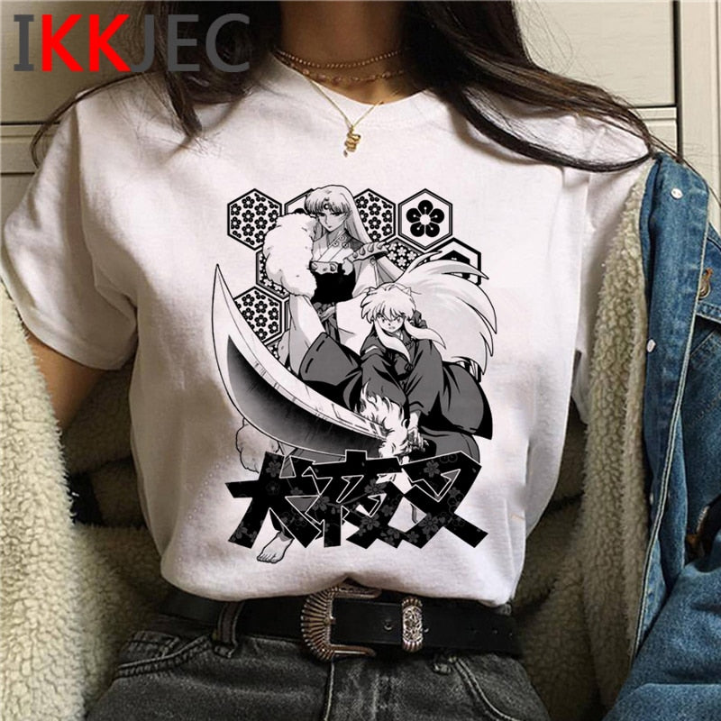 inuyasha sesshoumaru higurashi kagome t-shirt male white t shirt print grunge  couple clothes t shirt vintage