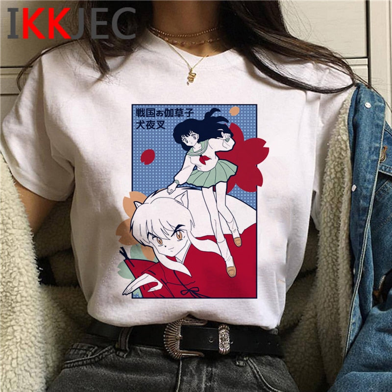 inuyasha sesshoumaru higurashi kagome t-shirt male white t shirt print grunge  couple clothes t shirt vintage