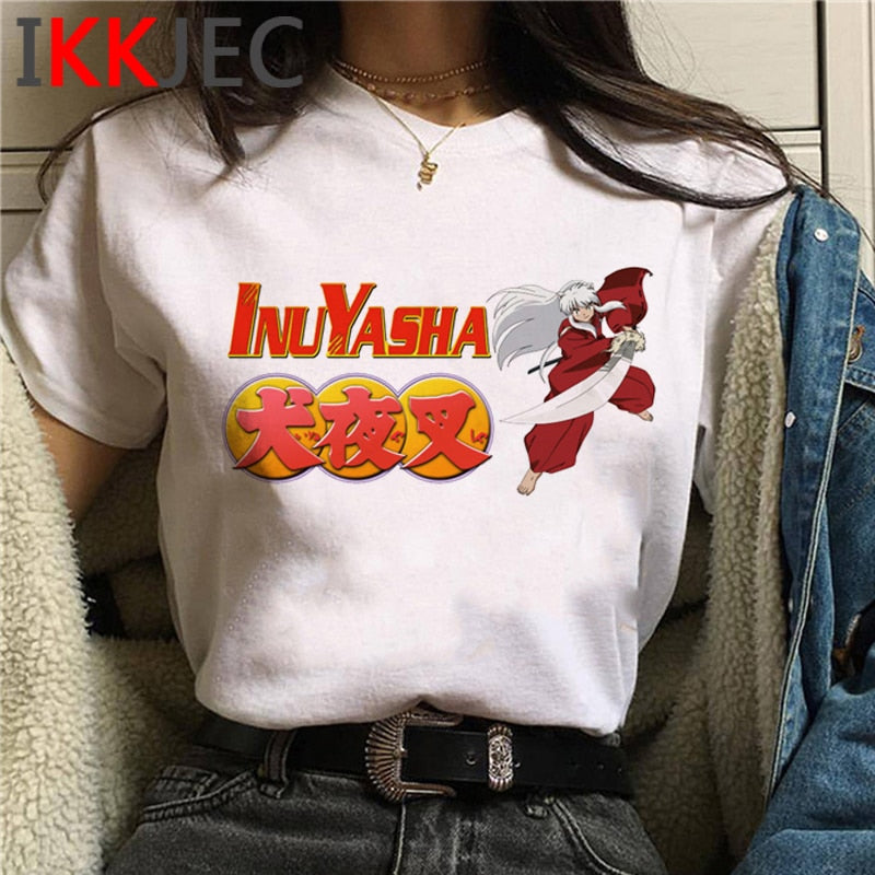 inuyasha sesshoumaru higurashi kagome t-shirt male white t shirt print grunge  couple clothes t shirt vintage