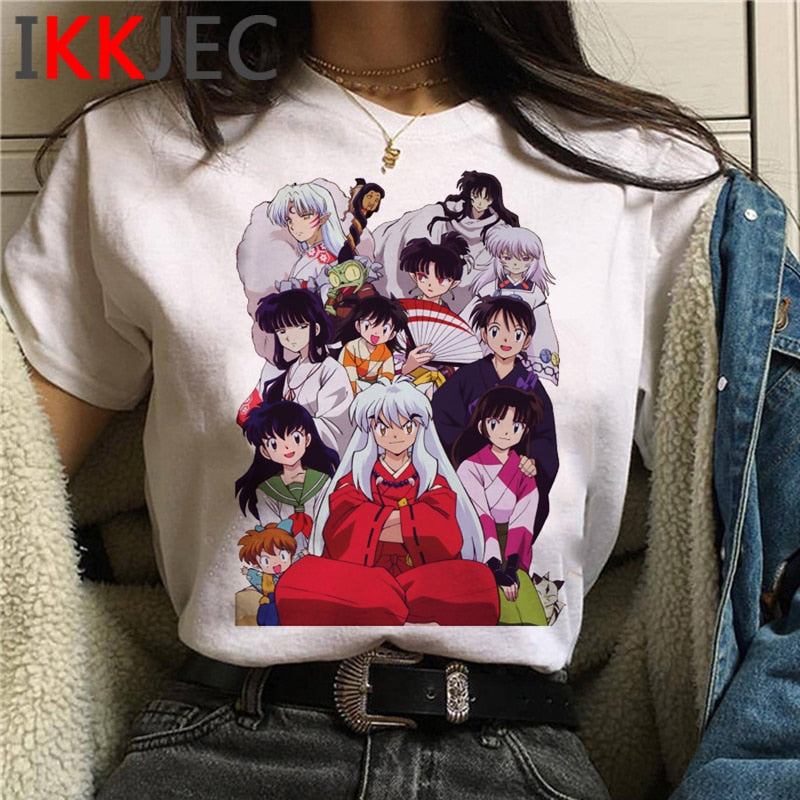 inuyasha sesshoumaru higurashi kagome t-shirt male white t shirt print grunge  couple clothes t shirt vintage