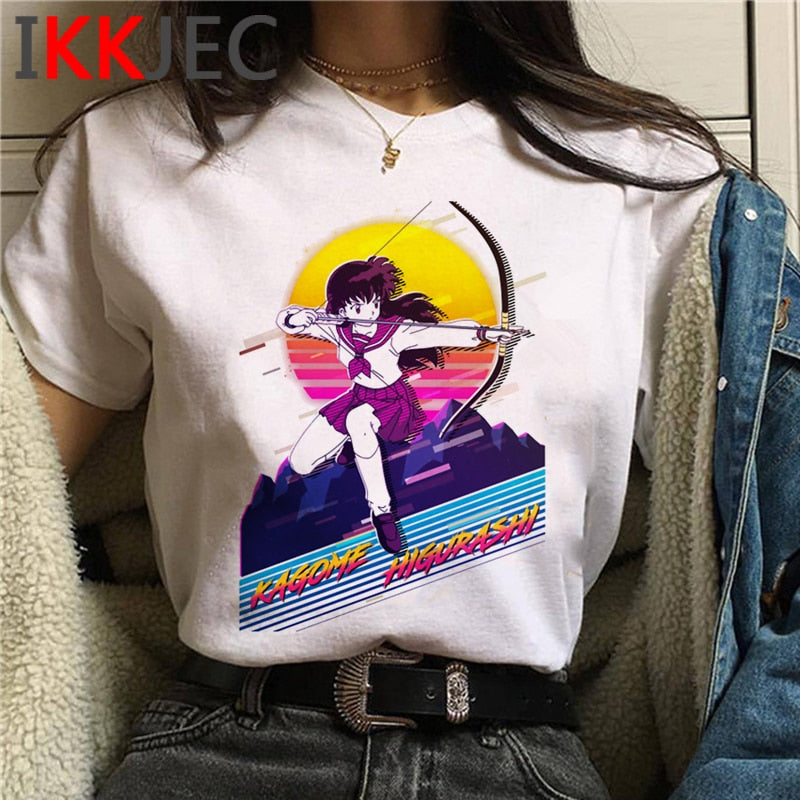 inuyasha sesshoumaru higurashi kagome t-shirt male white t shirt print grunge  couple clothes t shirt vintage