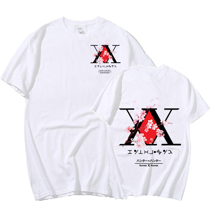 Anime Hunter X Hunter Logo Tshirt Killua Gon Cherry Blossom Oversized Unisex