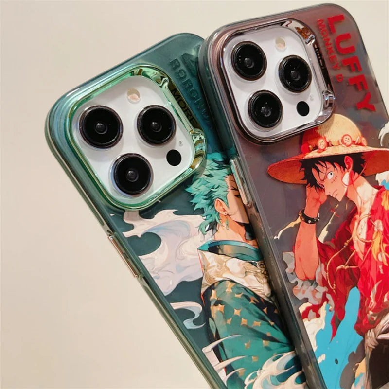 One Piece Luffy Hat and Roronoa Zoro Aurora Clear Case For iPhone 15 14 13 12 11