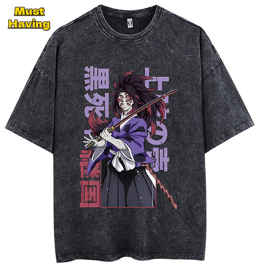 Demon Slayer Graphic T-shirt Retro Washed Tees